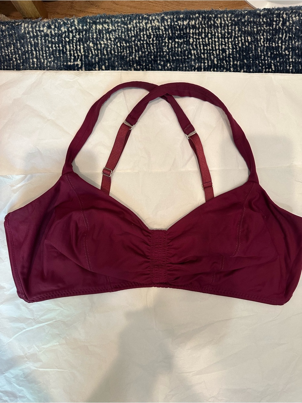 Adjustable Gathered Front Swim Bra in Burgundy